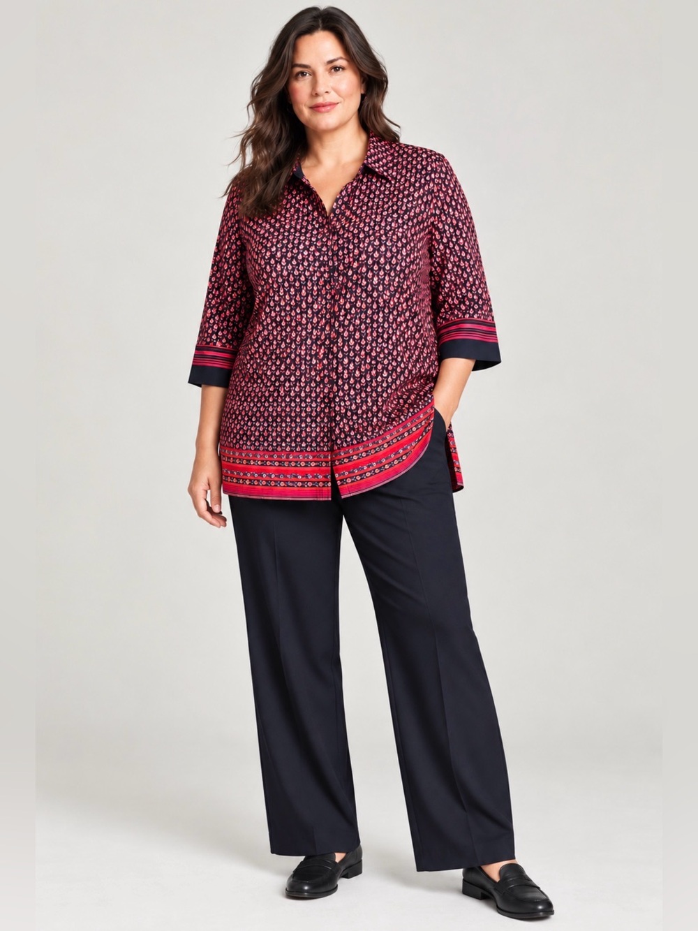Charter Club Woman 20W Floral Cotton Border Print Tunic Blouse Top